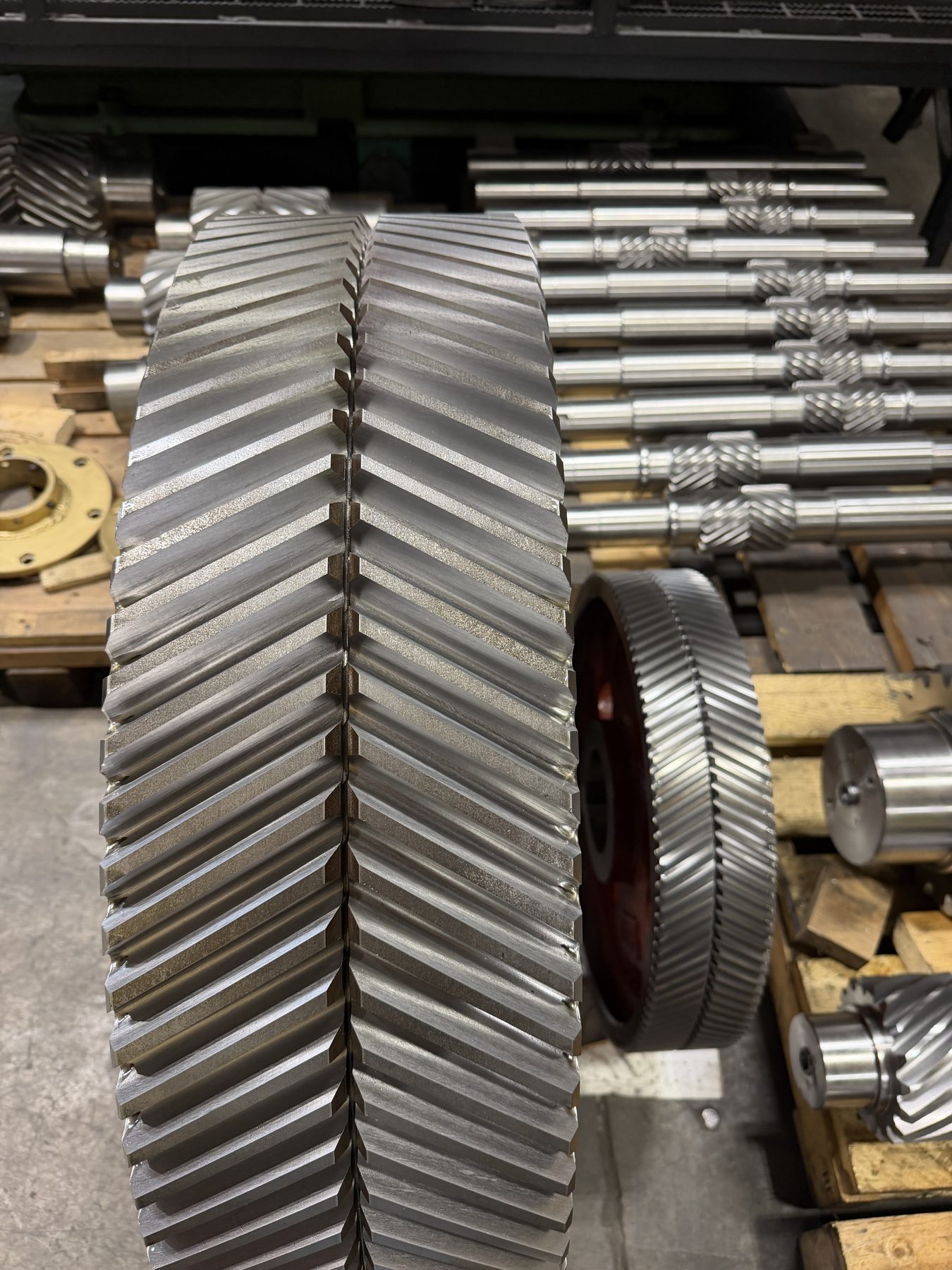 Freshly cut herringbone gear in the Grayco shop